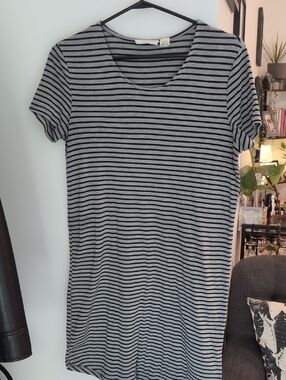 Ripe Striped Tee Dress in Black and Light Gray